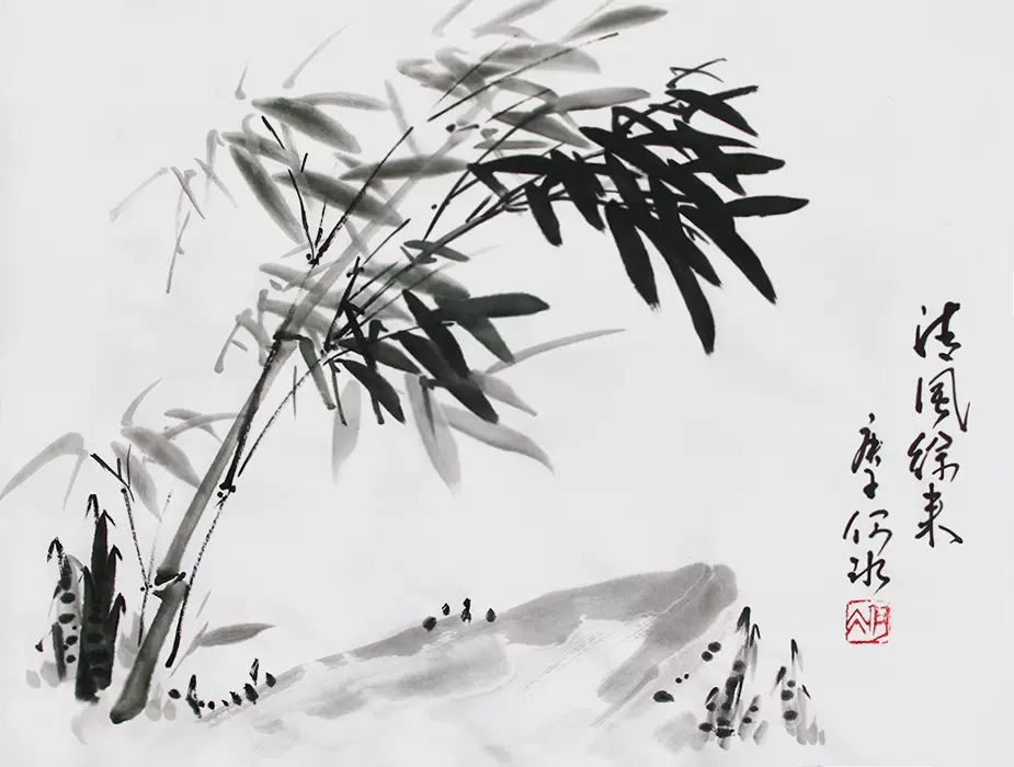 纯手绘水墨画墨竹国画竹子画芯40x30手写字画挂画书画装饰