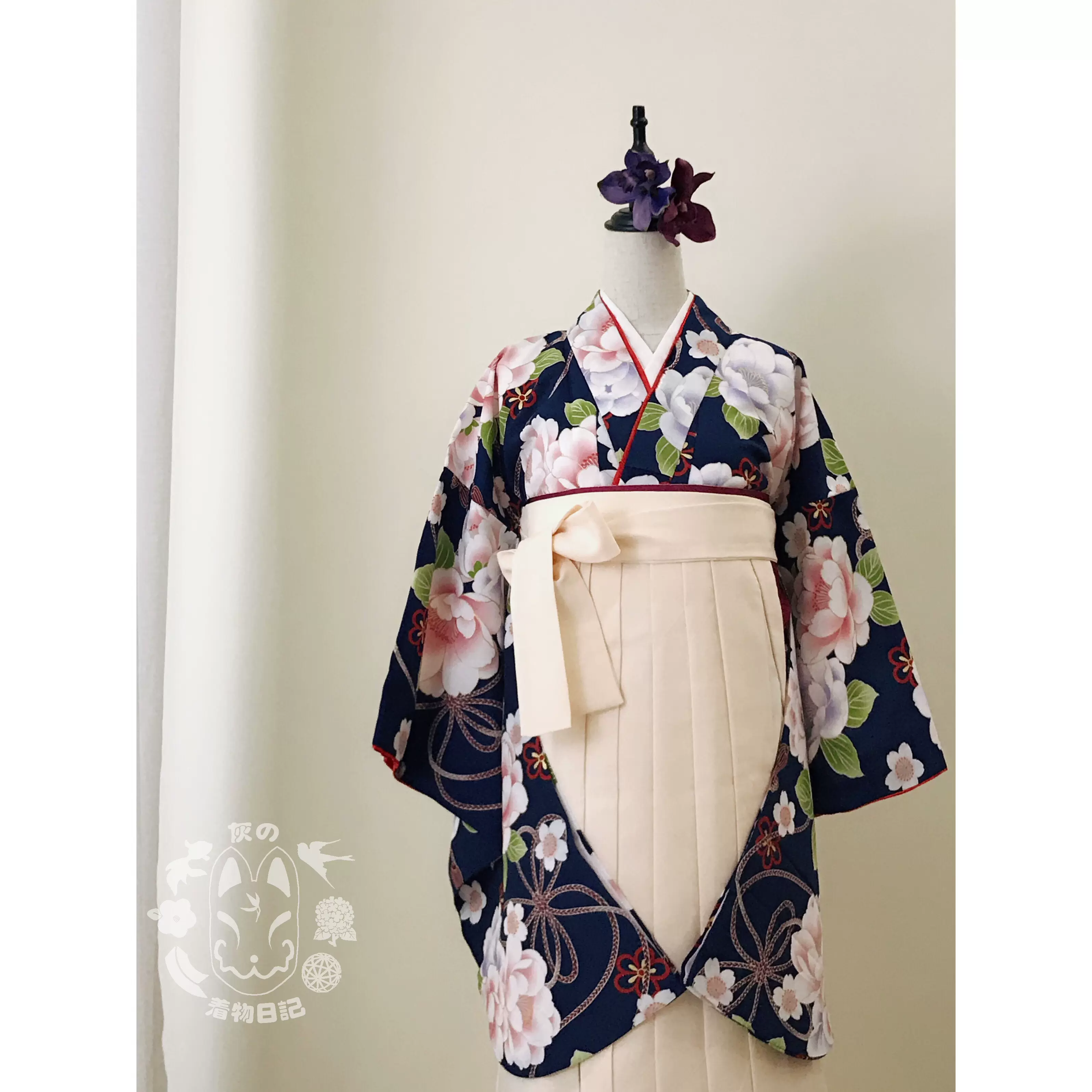 小灰和服日记 二尺袖日本传统和服大正风箭柄樱花短