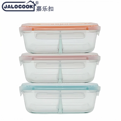 Jalocook Glass Lunch Box, Microwaveable, with Compartments, for Office Workers to Bring Lunch, Fresh-Keeping Box, Adult Bento Box