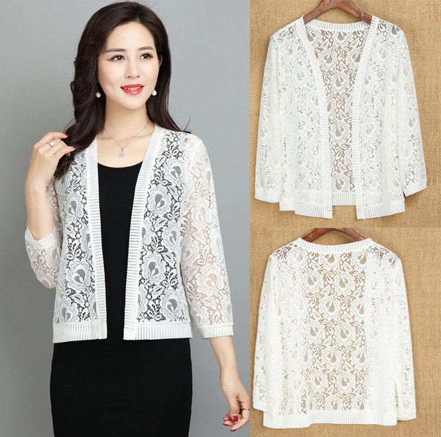 New lace large size women's short shawl summer dress hollow all-match ...