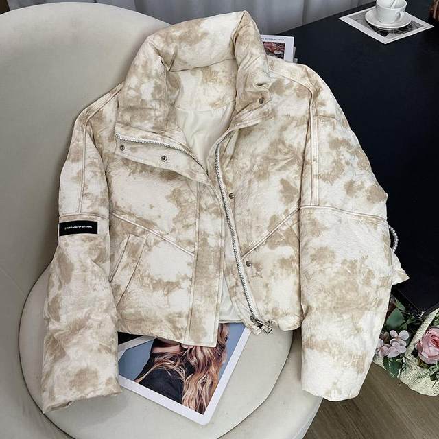 tie-dye down jacket for women 2024 winter new Korean version small loose thickened stand collar bread jacket short jacket