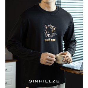 
[100% cotton] Thickened brushed warm long-sleeved T-shirt men's high-end 2026 new spring and autumn loose round neck sweatshirt