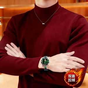 
German velvet half turtleneck men's velvet thickened long-sleeved bottoming shirt warm slim fit top versatile double-sided velvet T-shirt