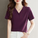 Purple V-neck Short-sleeved T-shirt for women 2025 new summer hot women's loose high-end front shoulder half-sleeved tops
