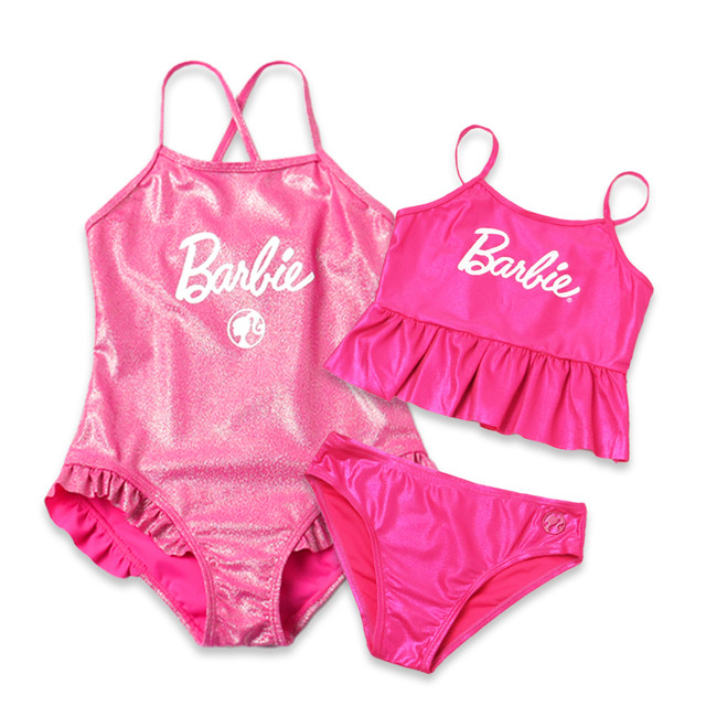 European and American original single girls bikini fashion Barbie pink princess children's split swimsuit cute fine glitter girl swimsuit