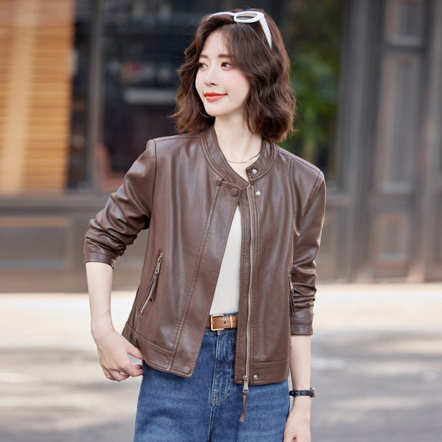 2025 new motorcycle leather jacket for women cool style stand collar short wallet sheepskin leather XP JK3963