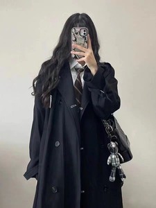 
High-end casual British retro loose large size slightly fat mid-length suit over-knee windbreaker jacket for women
