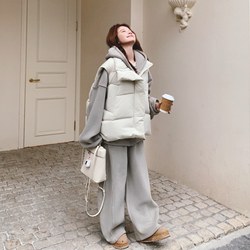 Sports and Leisure Austrian Velvet Hooded Sweatshirt and Pants Set for Women 2025 Winter Warm Stand-Up Collar Quilted Vest Three-Piece Set