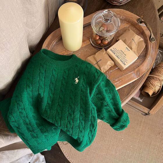 
Children's warm sweater 2025 autumn new boys and girls solid color embroidery long sleeve knitted baby pullover stylus