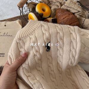 
Children's warm sweater 2025 autumn new boys and girls solid color embroidery long sleeve knitted baby pullover stylus