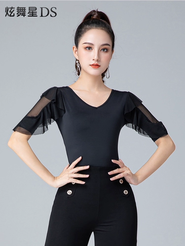 Танцевальная одежда латинского танца, элегантные упражнения с лотосным листовым рукавом, залы Mondy Dance летом
