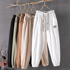 
Nine-point pants for women summer cotton and linen 2026 new pure cotton Korean style large size pants loose casual pants slim harem pants