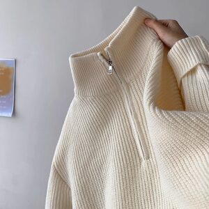 
Half zipper turtleneck men's sweater 2024 new autumn and winter thickened teenager trendy sweater couple thread