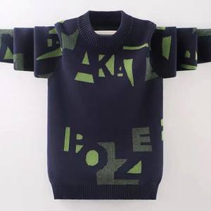 
Boys' Sweaters Autumn and Winter 2025 New Children's Pullover Western Style Knitted Sweaters for Big Boys and Boys with Velvet and Thickened Winter Clothes