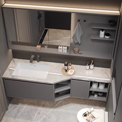 Beveled angle bathroom cabinet combination powder room washbasin slate integrated basin oak solid wood bathroom cabinet special-shaped custom cabinet