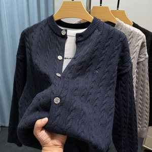 
Brand TB Twist Knitted Cardigan Men's Round Neck Spring and Autumn Solid Color Lazy Style Sweater Jacket Men's Loose Thread