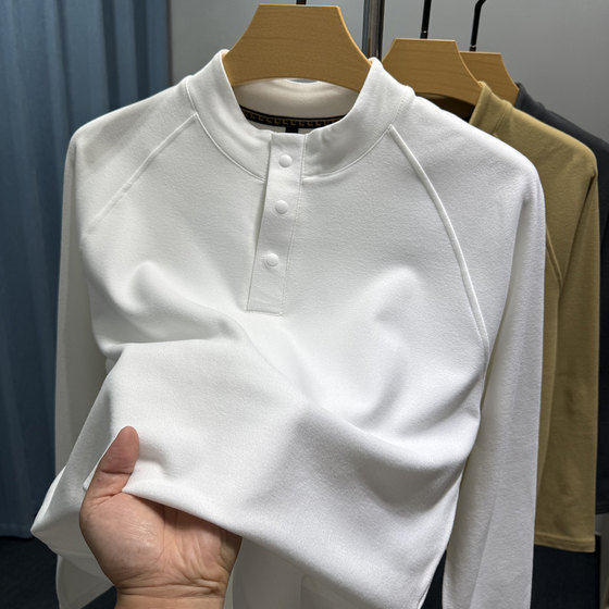 
Henry collar German velvet bottoming shirt for men, long-sleeved autumn and winter warm inner wear, brushed T-shirt for men, casual solid color sweatshirt