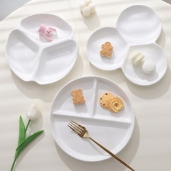 White Divided Plate Hotel Tableware Serving Plate Three-Compartment Serving Plate Ceramic Side Dish Plate Divided Plate Braised Food Platter