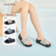 Aokang women's shoes summer new canvas denim open-toed sandals fashionable outdoor thick sole drag