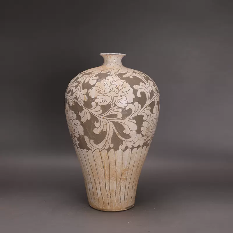 宋磁州窑白釉刻花牡丹梅瓶做仿出土古瓷器手工瓷古玩古董收藏摆件-Taobao