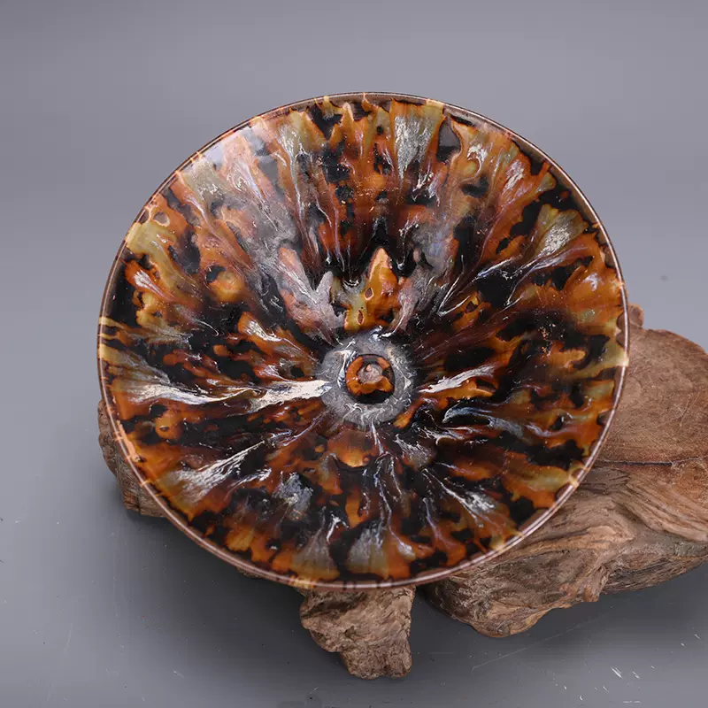 中国宋代骨董品 吉州窯 玳瑁釉 斗笠碗 極上質 北宋耀州窯紫金釉斗笠大盞A Yaozhou Persimmon-Glazed Conical