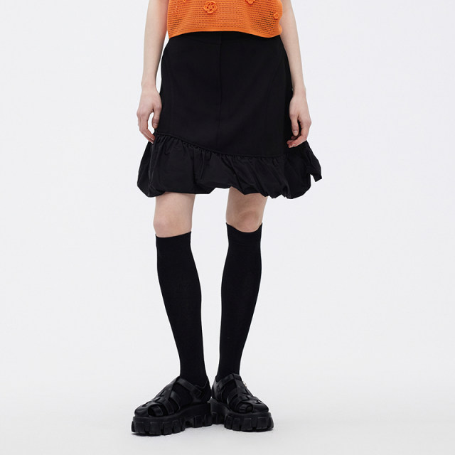 SU Masfilsu skirt women's spring splicing irregular ruffled short skirt A-line flower bud skirt