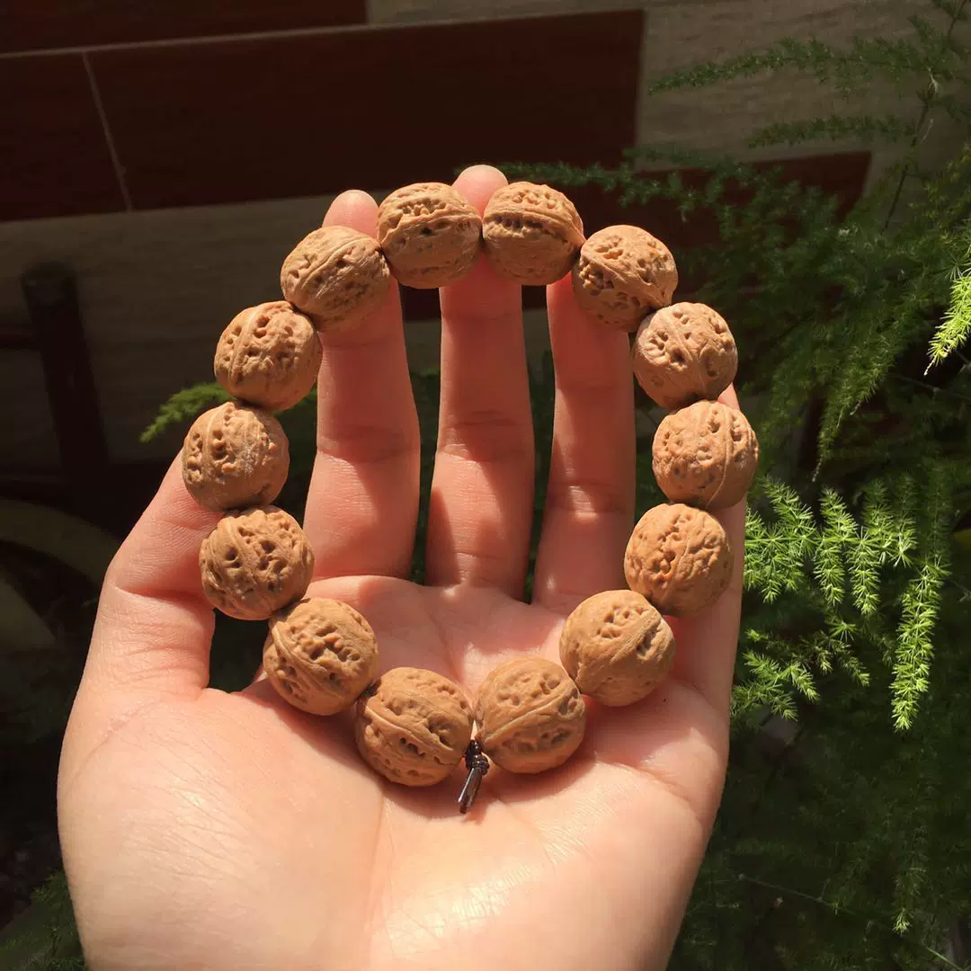 1.6姜黄皮八棱疙瘩纹纯野生精品文玩秋子小核桃手串-Taobao