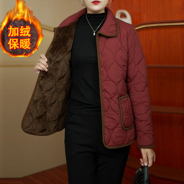 Mother's lapel cotton coat, new winter style, velvet, thickening, noble cotton coat, middle-aged and elderly women's large size cotton coat