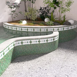 New Outdoor Pool, Flower Pond, Tree Surround, Mosaic Tiles, Fish Pond, Flower Bed, Background Wall, Black and Green Non-Slip Courtyard