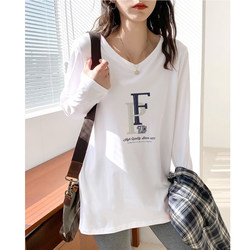 Spring and Autumn New Loose Long-Sleeved T-Shirt for Women, Plus Size, Fat mm 100kg Korean Style Versatile Slimming and Flesh-Covering Base Shirt Top