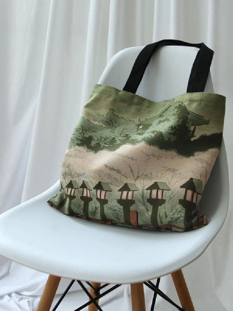 典舍 日本浮世绘富士山复古手绘单肩包