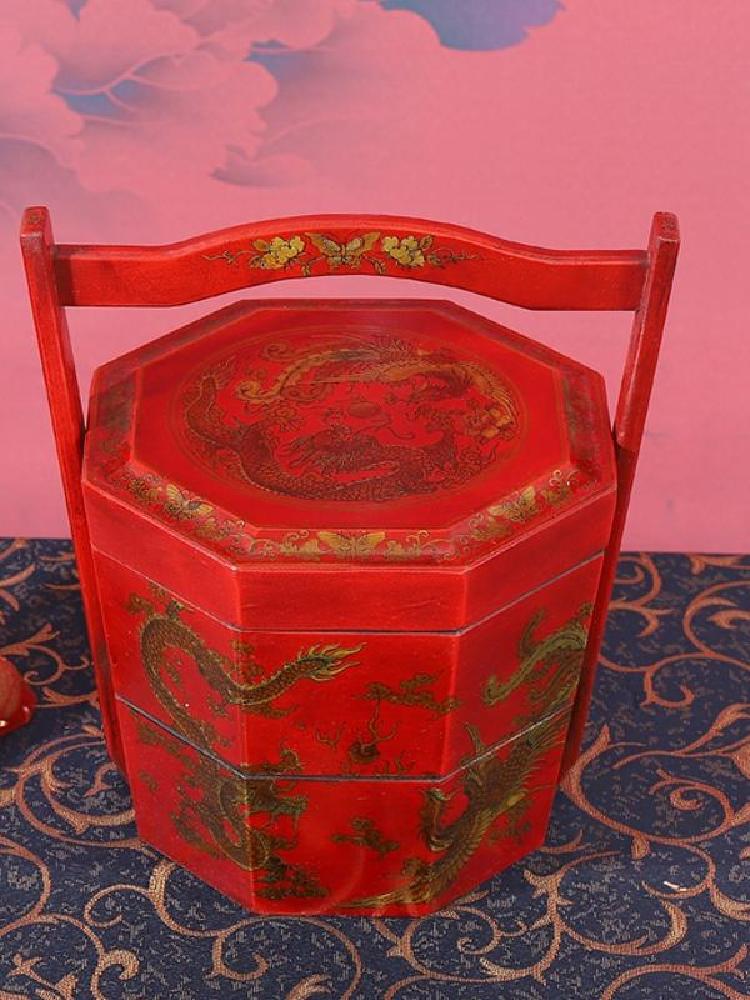 仿古中式大容量结婚点心礼盒多层手提蓝