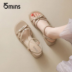 
15mins French Fashion Sandals Women's 2026 Spring New Thick Heel Strap with Skirt Casual Beach Shoes