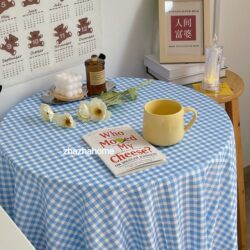 Korean Style Classic Versatile Blue Plaid Tablecloth ins Pastoral Style Picnic Cloth Coffee Table Dormitory Desk Background Cloth