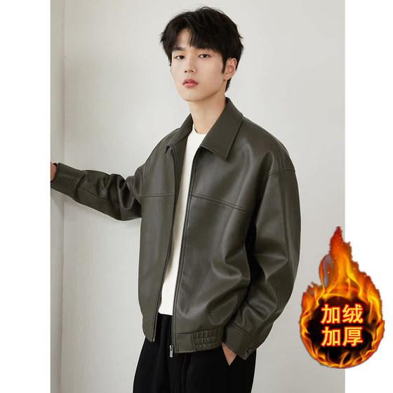
Lapel pu soft leather jacket men's 2026 new autumn and winter thickened quilted handsome leather jacket casual men's top