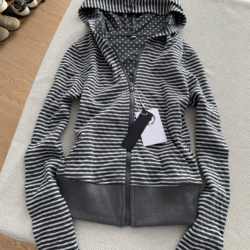 American Retro Gray Striped Polka Dot Hooded Zip-Up Sweatshirt Jacket for Women, Autumn Slim-Fit Short Cardigan Top, Trendy
