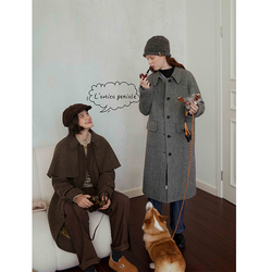 "miss Sherlock Holmes" Vintage Wool Single-sided Plaid Lapel Detective Cape Coat