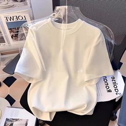 300g Heavyweight Pure Cotton White Short-Sleeve T-Shirt for Men and Women, 2025 New Style, Loose, Thick, Non-See-Through, Solid Color Long-Sleeve Quality T-Shirt