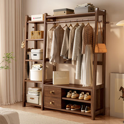 Solid Wood Floor-Standing Clothes Rack for Bedroom, Home Use with Storage Cabinet, Can Be Used as a Coat Rack, Living Room Storage, Clothes Hanging Rack, and Storage Shelf