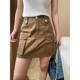 American street style niche retro work clothes double pocket design high waist A-line short skirt SN7274