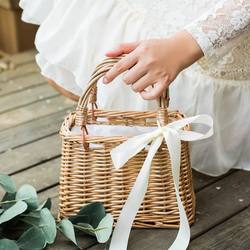 Rattan and Wicker Flower Basket, Creative Hand-Woven Fabric Lining Handbag, Photo Props, Flower Arrangement, Flower Basket