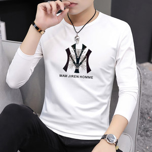 
Men's 2025 new long-sleeved T-shirt men's printed autumn outer wear spring and autumn thin casual bottoming shirt