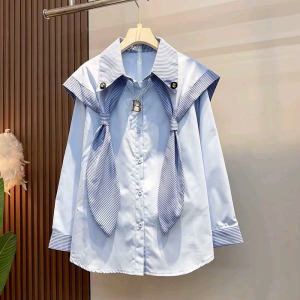
2026 New European Station Age Reduction Candy Color Shawl Collar Shirt Large Size Women's Clothes Fat mm Western Style Slim Top Hot Top