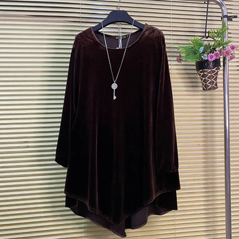 Large size velvet solid color round neck long sleeve big shirt skirt
