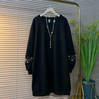 Fashionable hollow beaded sleeves cover your flesh and look slimming sweatshirt dress