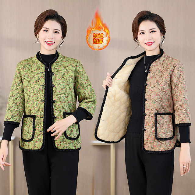 Middle-aged and elderly women's velvet thickened cotton vest mid-sleeve large size loose waistcoat warm mother's cotton jacket temperament winter