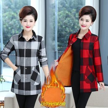 autumn and winter velvet thick plaid autumn and winter mom's shirt