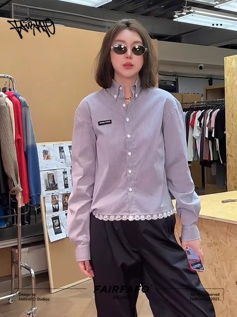 Lin Rou Rou Striped Long Sleeve Top Women's Spring 2025 New Style LG5ZA0360