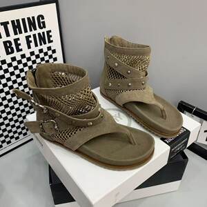 
European Station 2026 Summer New Sandals Short Boots Women's Versatile Flip-Toe Fashion Breathable Mesh Boots Sandals King 39622