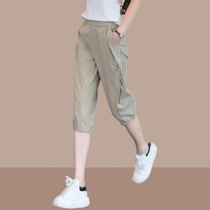 
New summer women's ice silk small cropped harem pants slim casual sports pants high waist quick-drying pants trendy